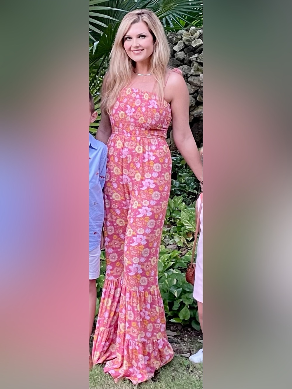Pink Lily Pink Floral Strapless Jumpsuit